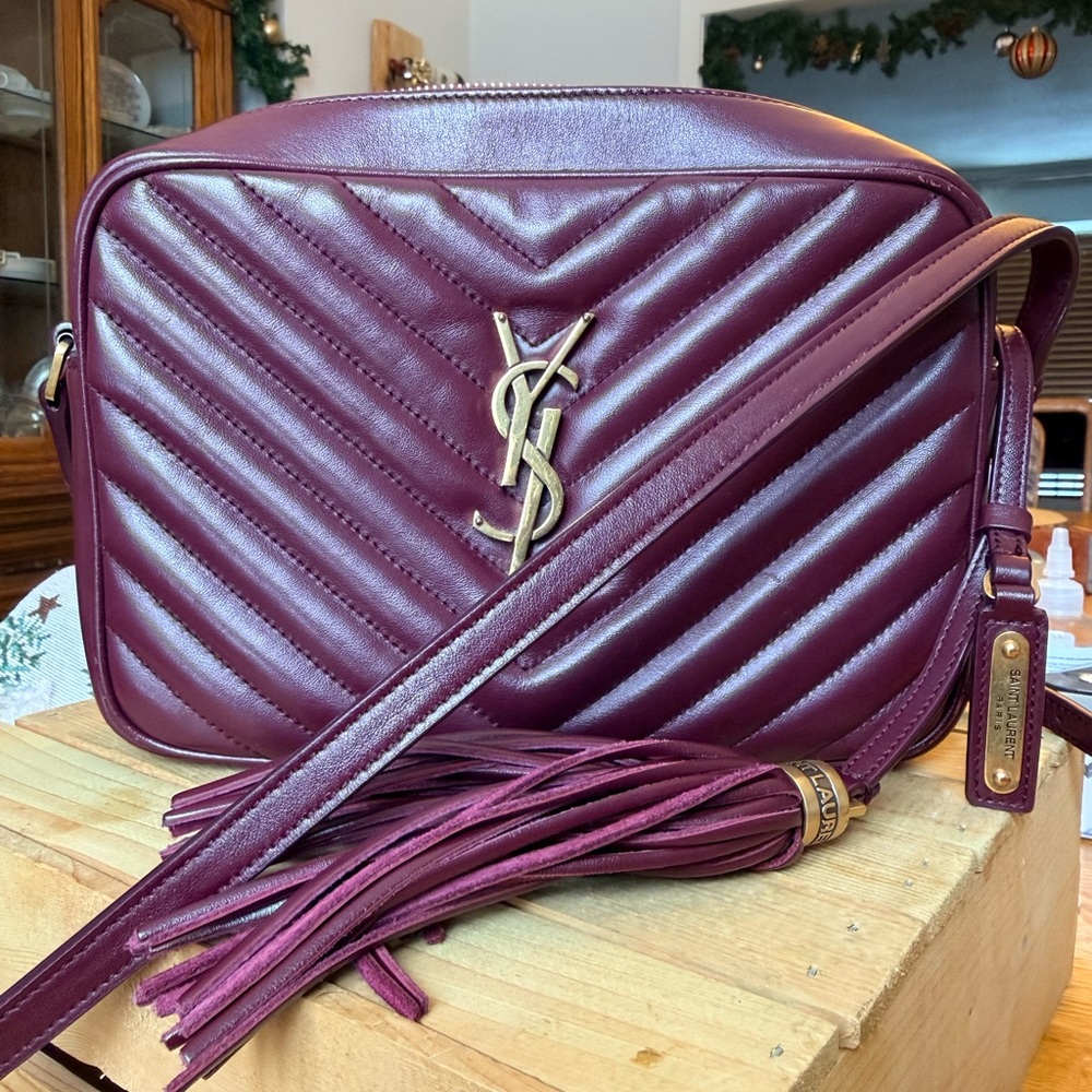 Yves Saint Laurent Burgundy Lou Camera Crossbody Bag - with Entrupy certificate